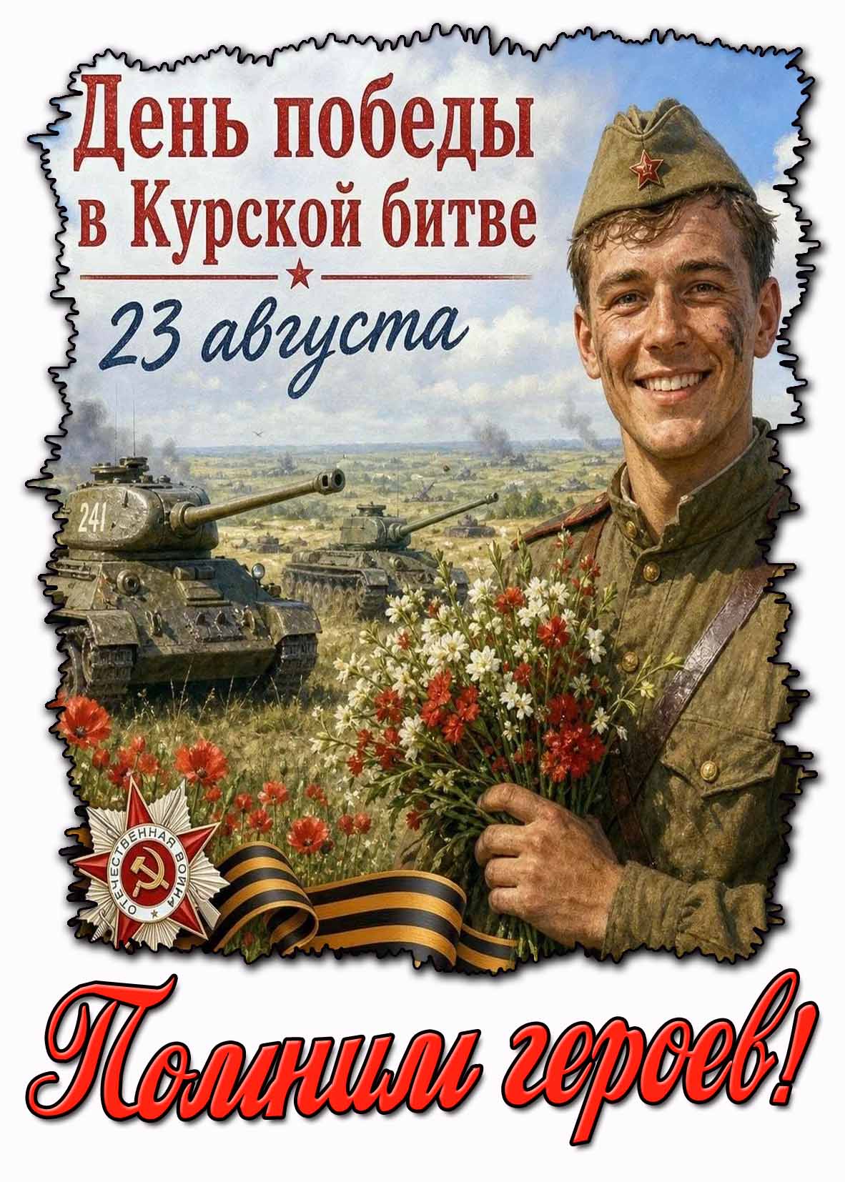 Красивая открытка 23 августа - день победы в Курской битве! Помним героев!