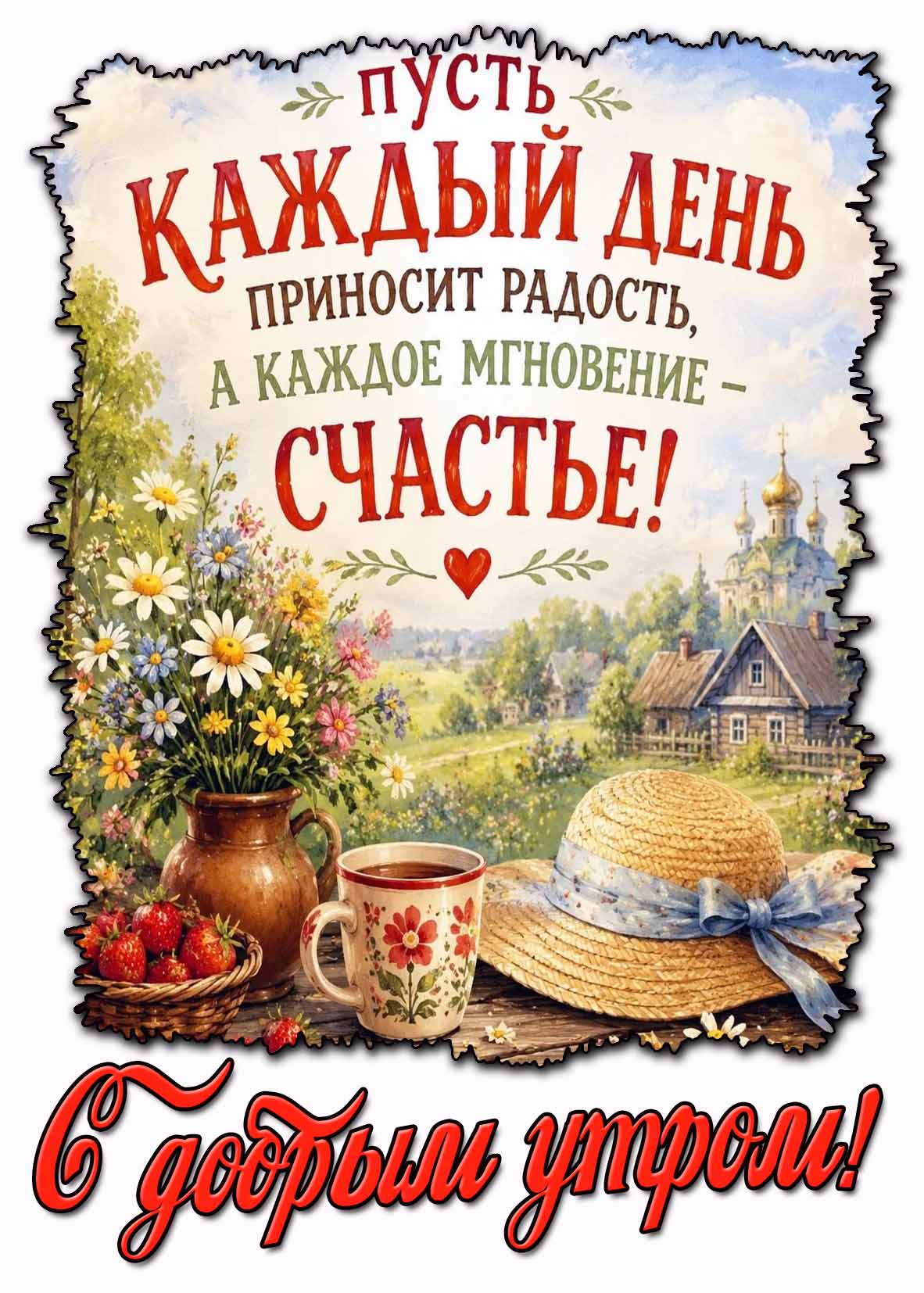 Летняя открытка "С добрым утром! Пусть каждый день приносить радость, а каждое мгновенье - счастье!"