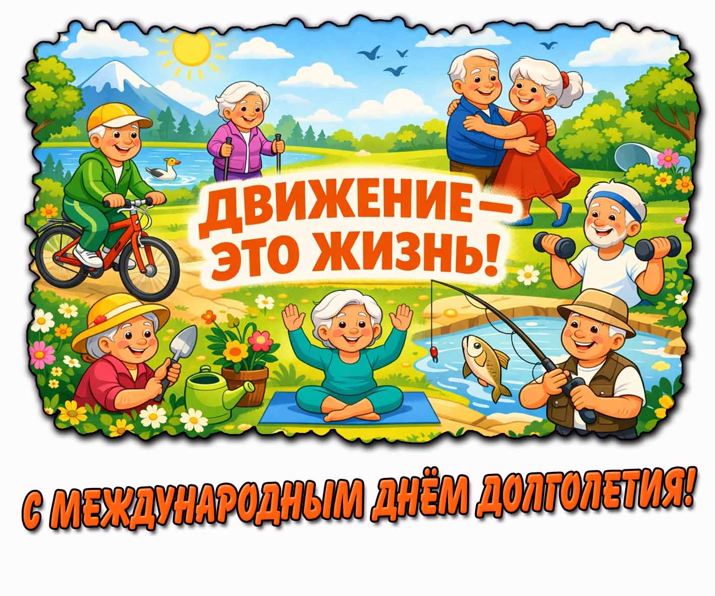 Открытка "С Международным днём долголетия! Движение - это жизнь!"