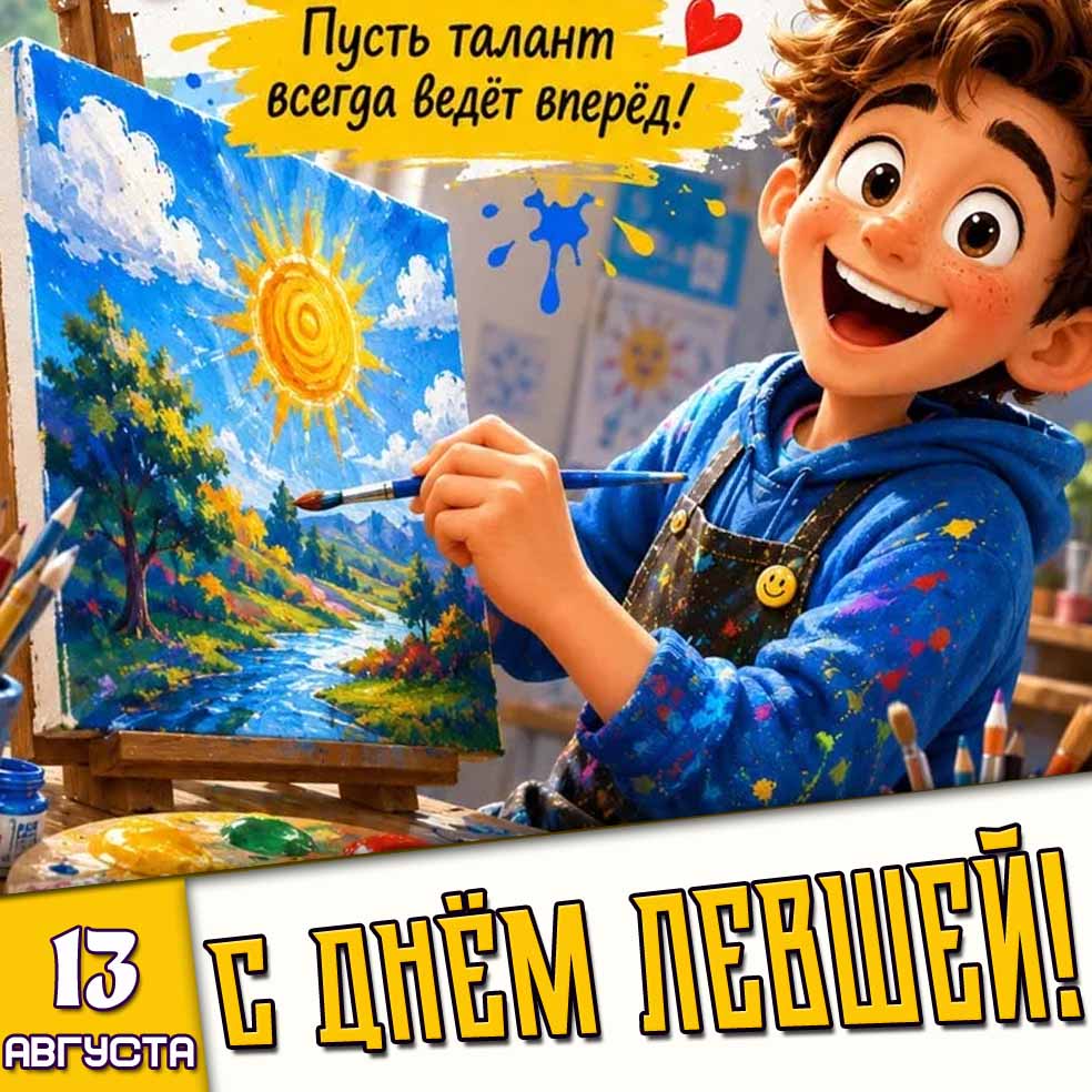 Прикольная картинка 13 августа - с днём левшей! Пусть талант всегда ведёт вперёд!