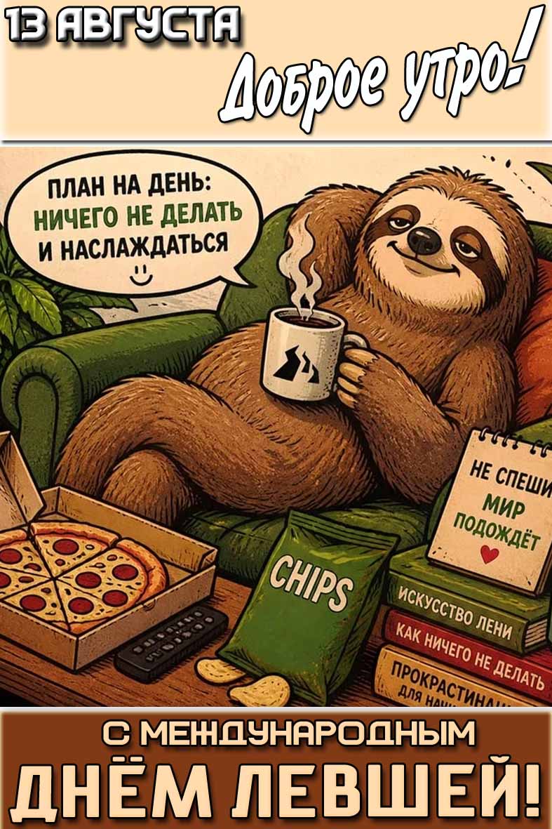 Прикольная картинка "13 августа доброе утро! С Международным днём левшей!"