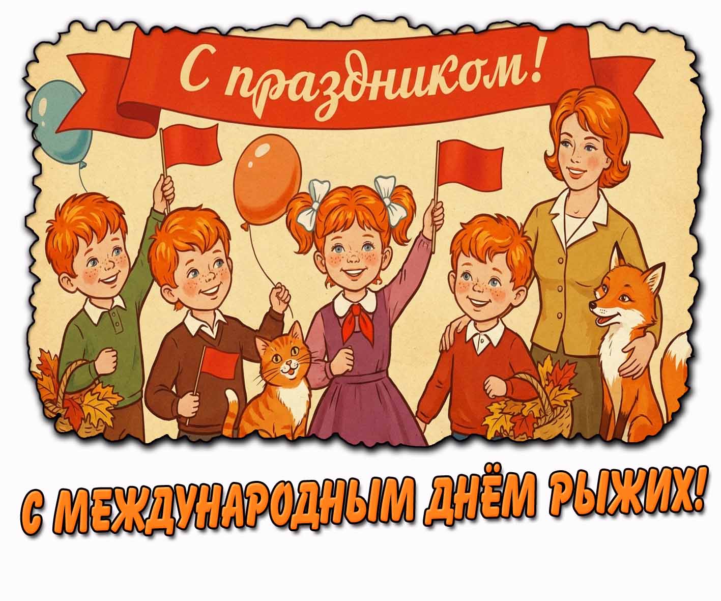 Детская открытка "С Международным днём рыжих! С праздником!"