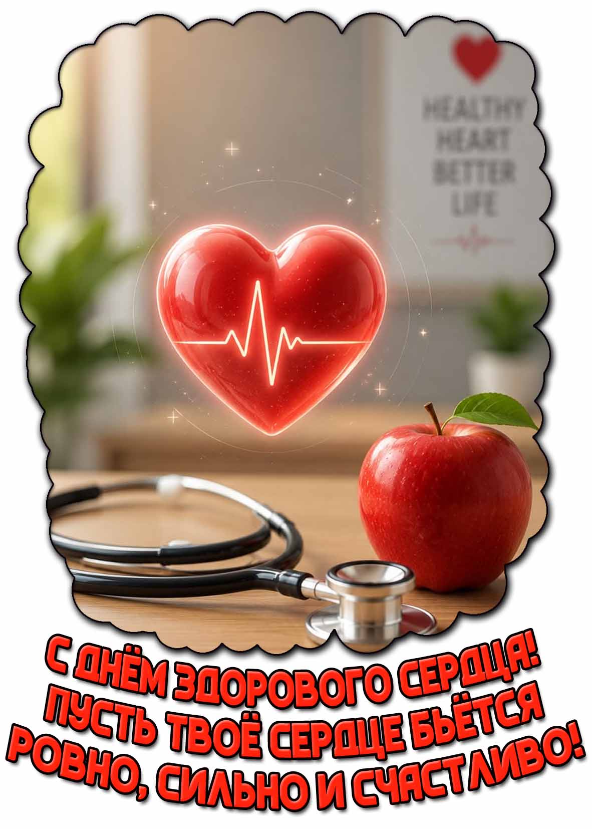 Открытка "С днём здорового сердца! Пусть твоё сердце бьётся ровно, сильно и счастливо!"