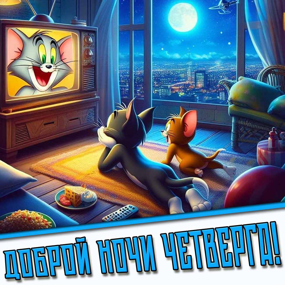 Мультяшная картинка "Доброй ночи четверга!"