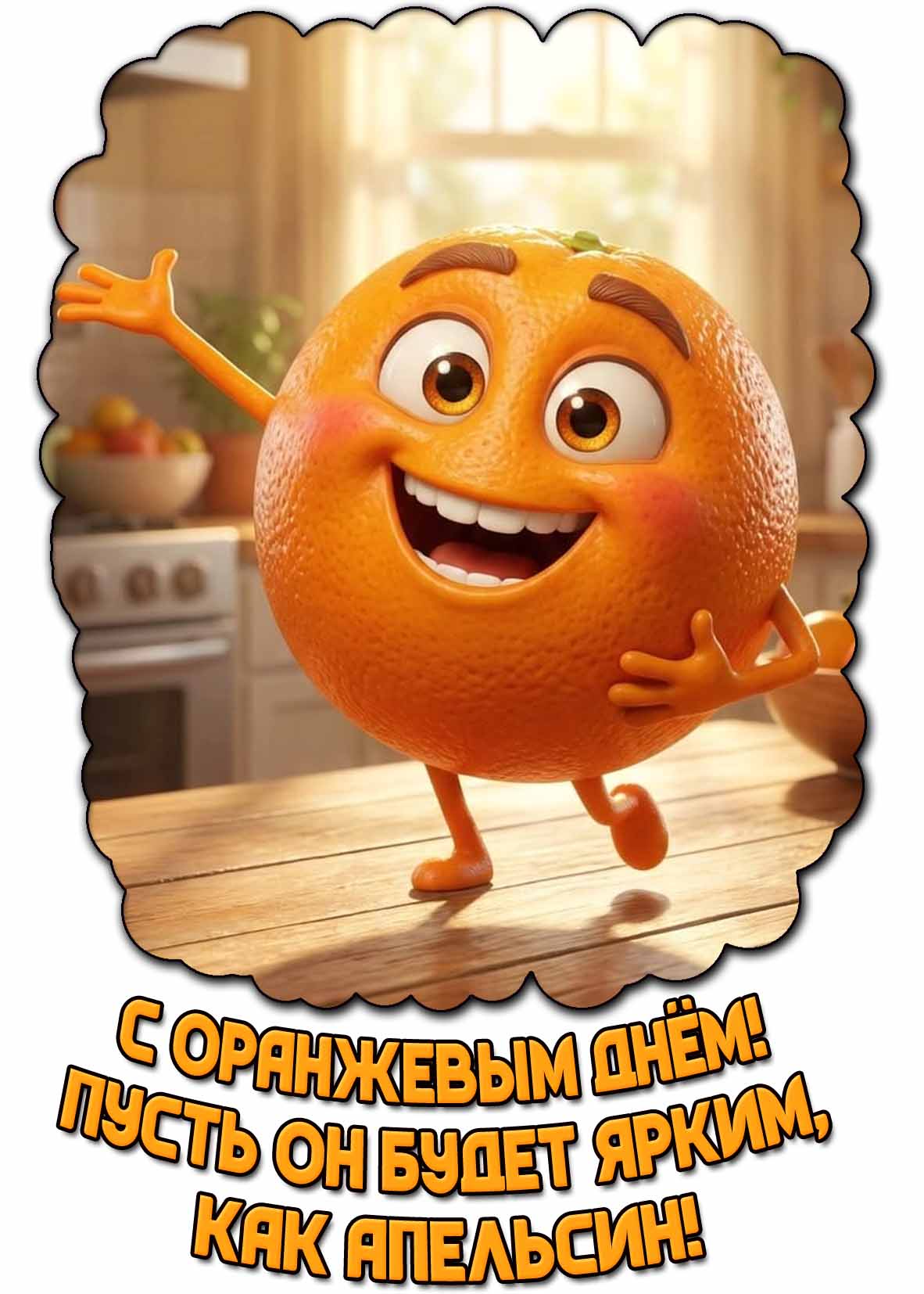 Прикольная открытка "С оранжевым днём! Пусть он будет ярким, как апельсин!"