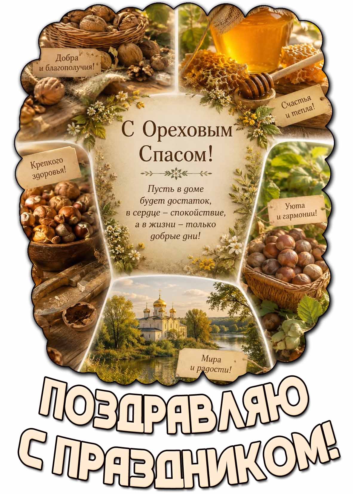 Картинка "С Ореховым Спасом! Пусть в доме будет достаток, в сердце - спокойствие, а в жизни - только добрые дни! Поздравляю с праздником!"