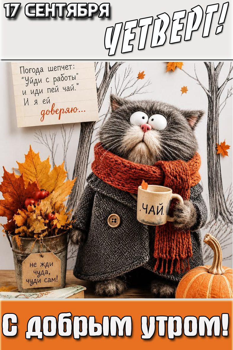 Прикольная картинка "17 сентября четверг! С добрым утром! Не жди чуда, чуди сам!"