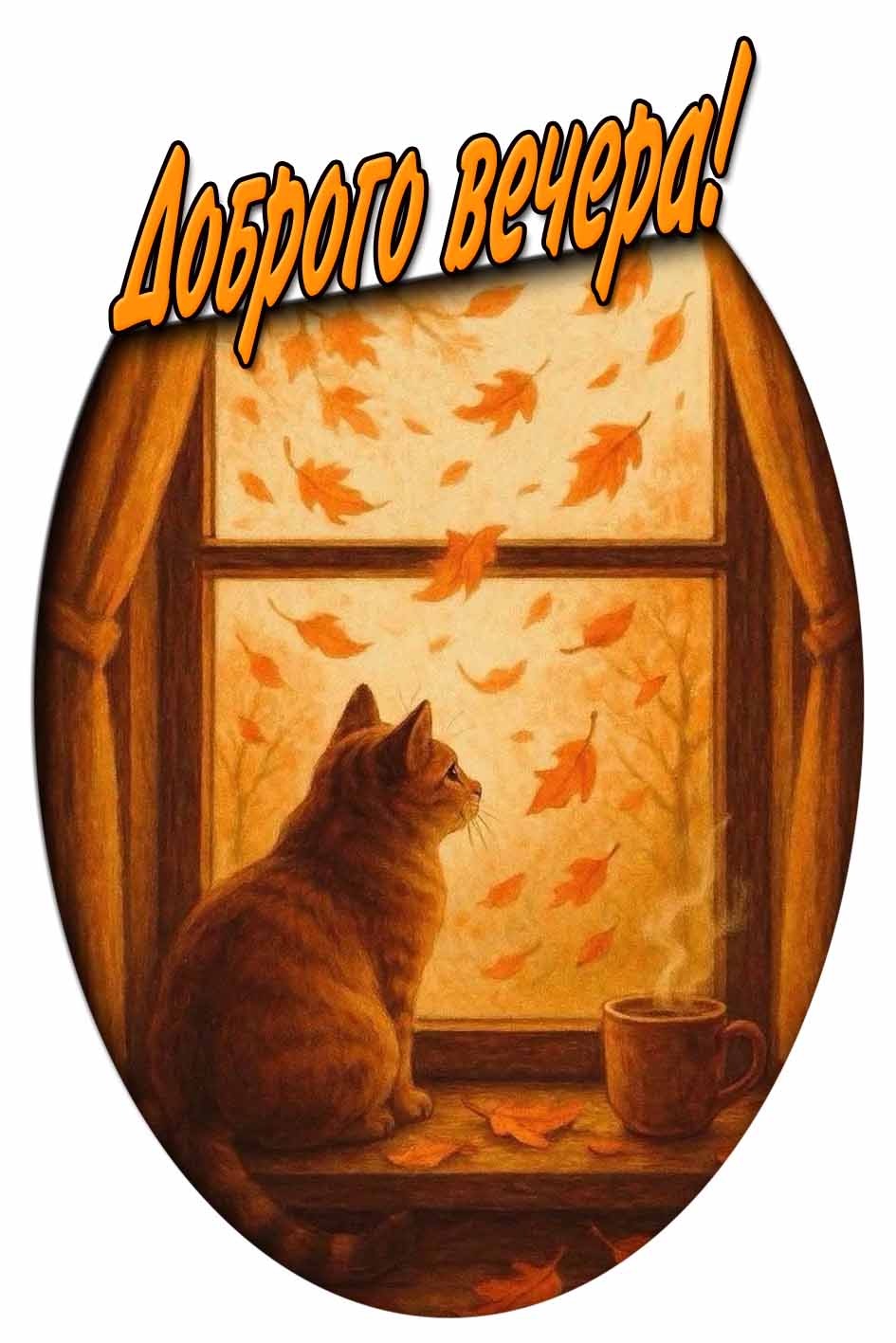 Доброго вечера! - осенняя открытка с котом