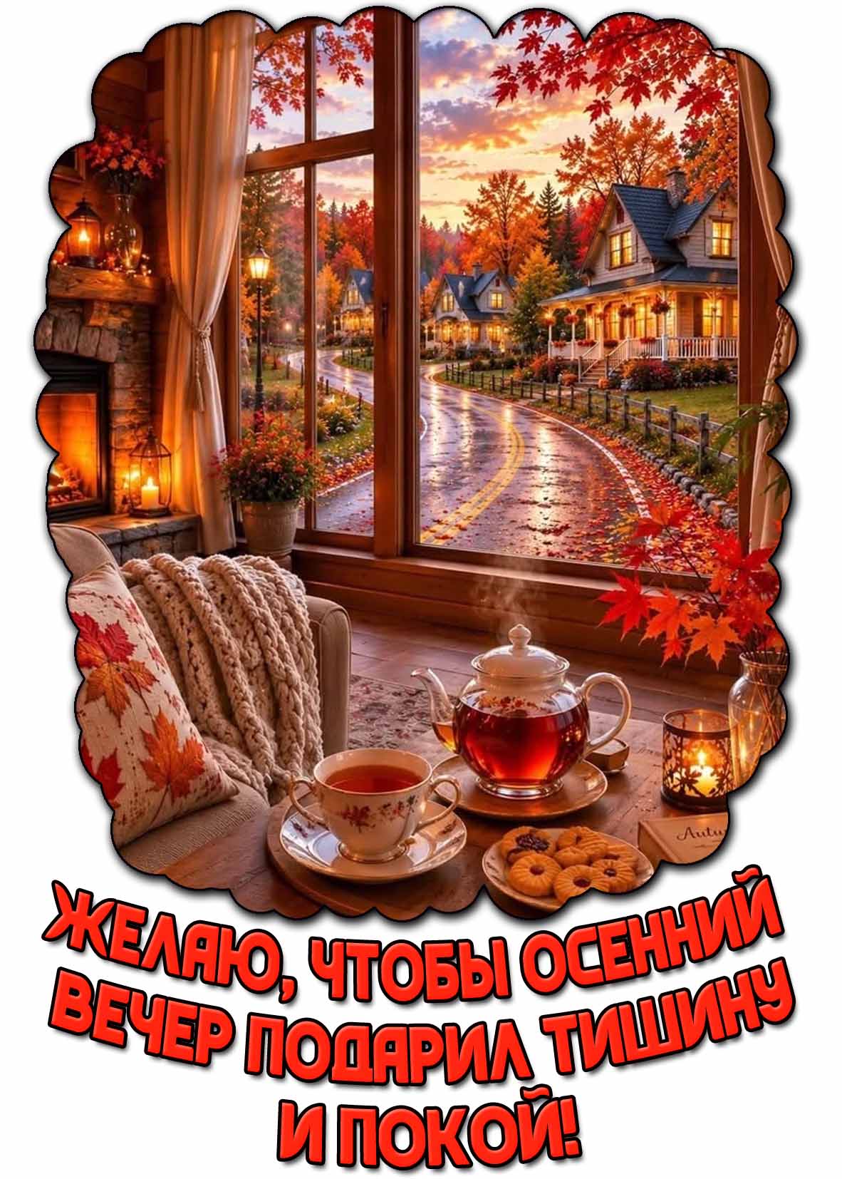 Открытка "Желаю, чтобы осенний вечер подарил тишину и покой!"