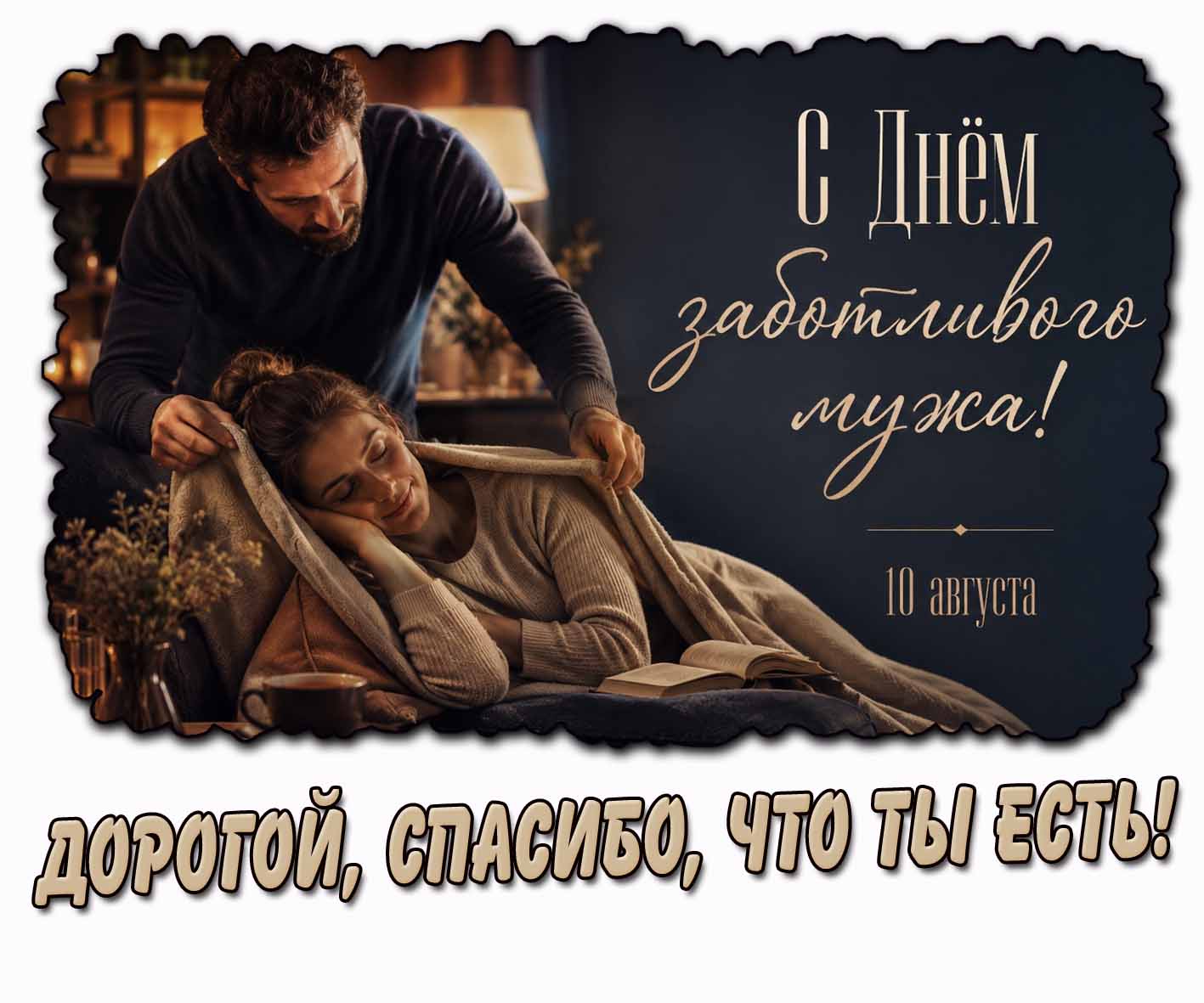 Открытка 10 августа - с днём заботливого мужа! Дорогой, спасибо, что ты есть!