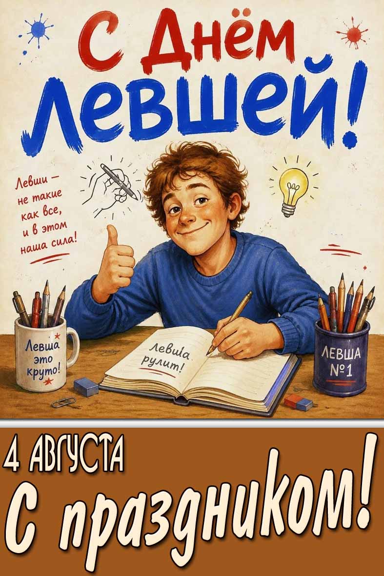 Открытка 13 августа - с днём левшей! Левши - не такие как все, и в этом наша сила! С праздником!