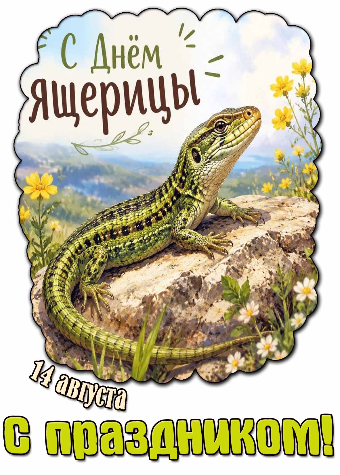 Открытка 14 августа - с днём ящерицы! С праздником!