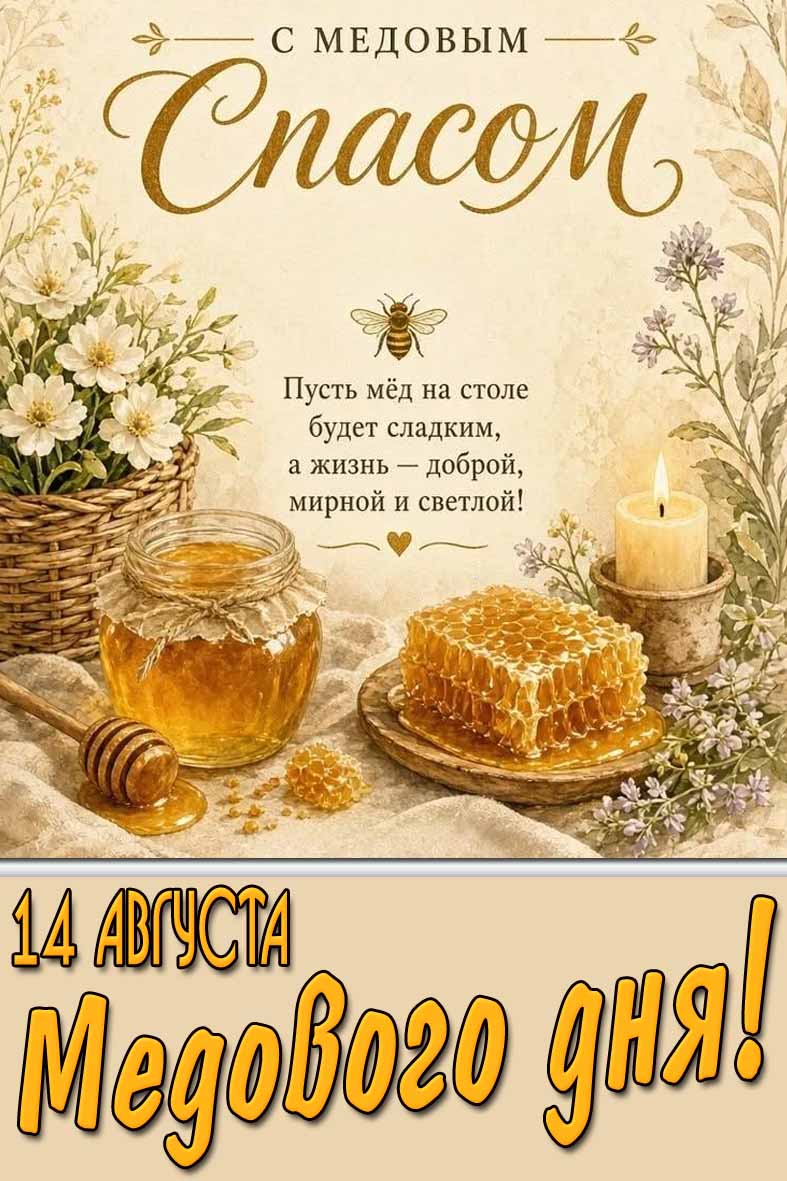 Открытка 14 августа - с Медовым Спасом! Медового дня!