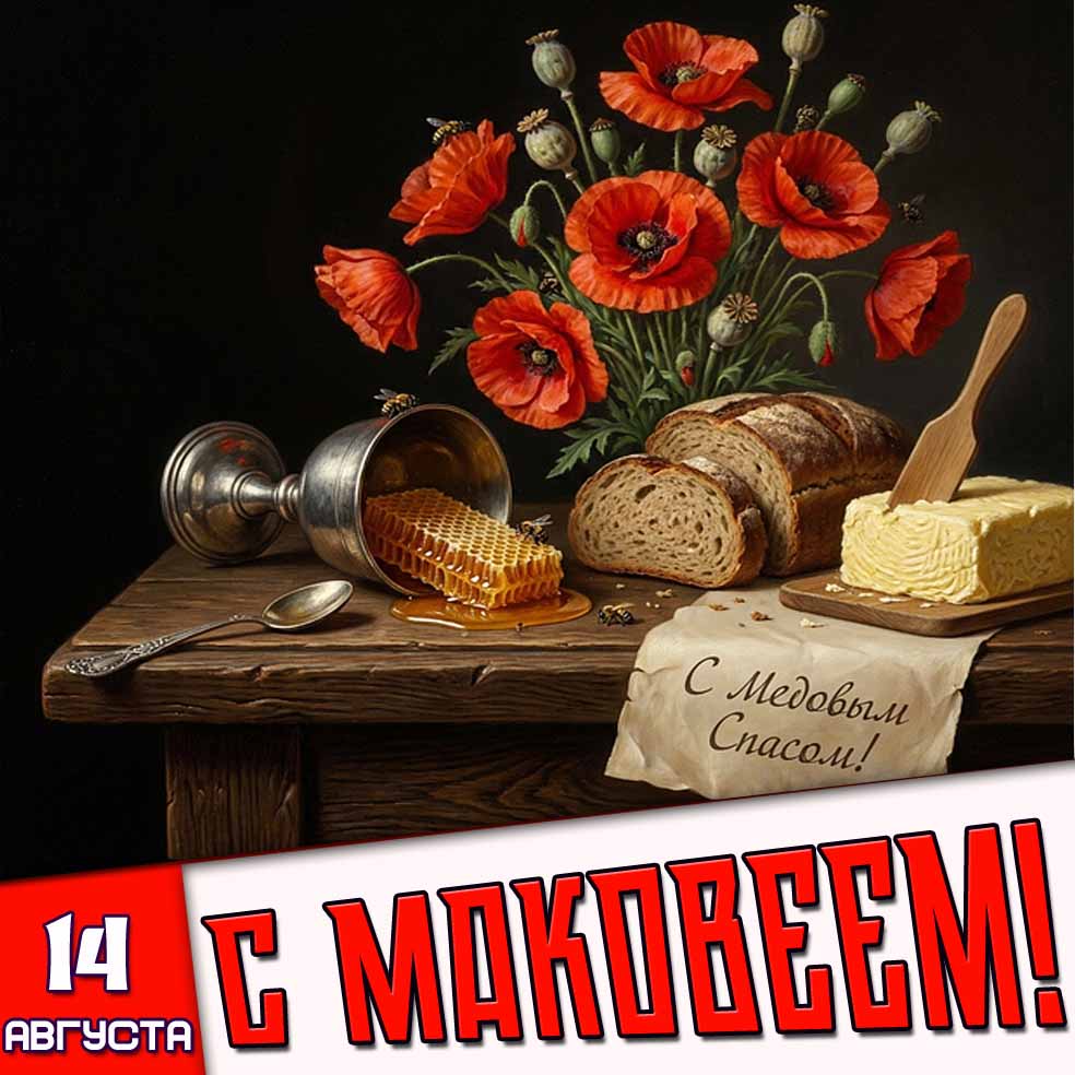 Открытка 14 августа - С Медовым Спасом! С Маковеем!