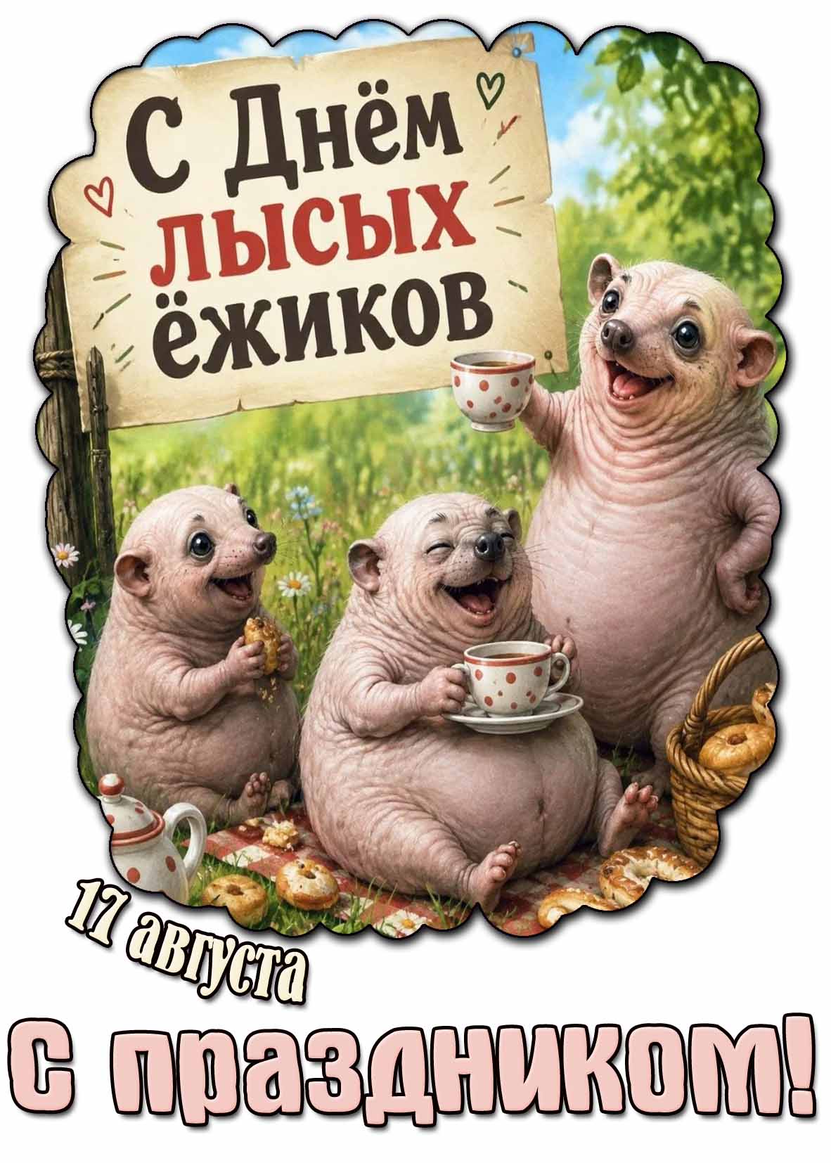 Открытка 17 августа - с днём лысых ёжиком! С праздником!