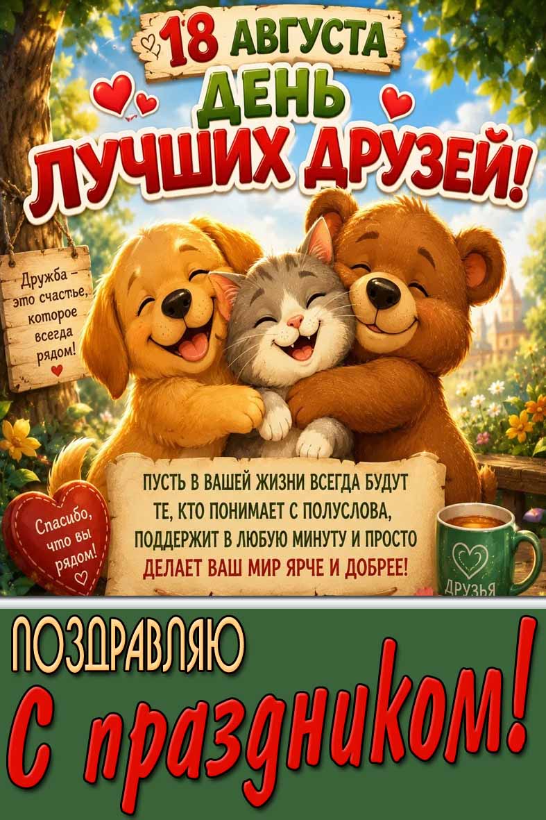 Открытка 18 августа - день лучших друзей! Поздравляю с праздником!