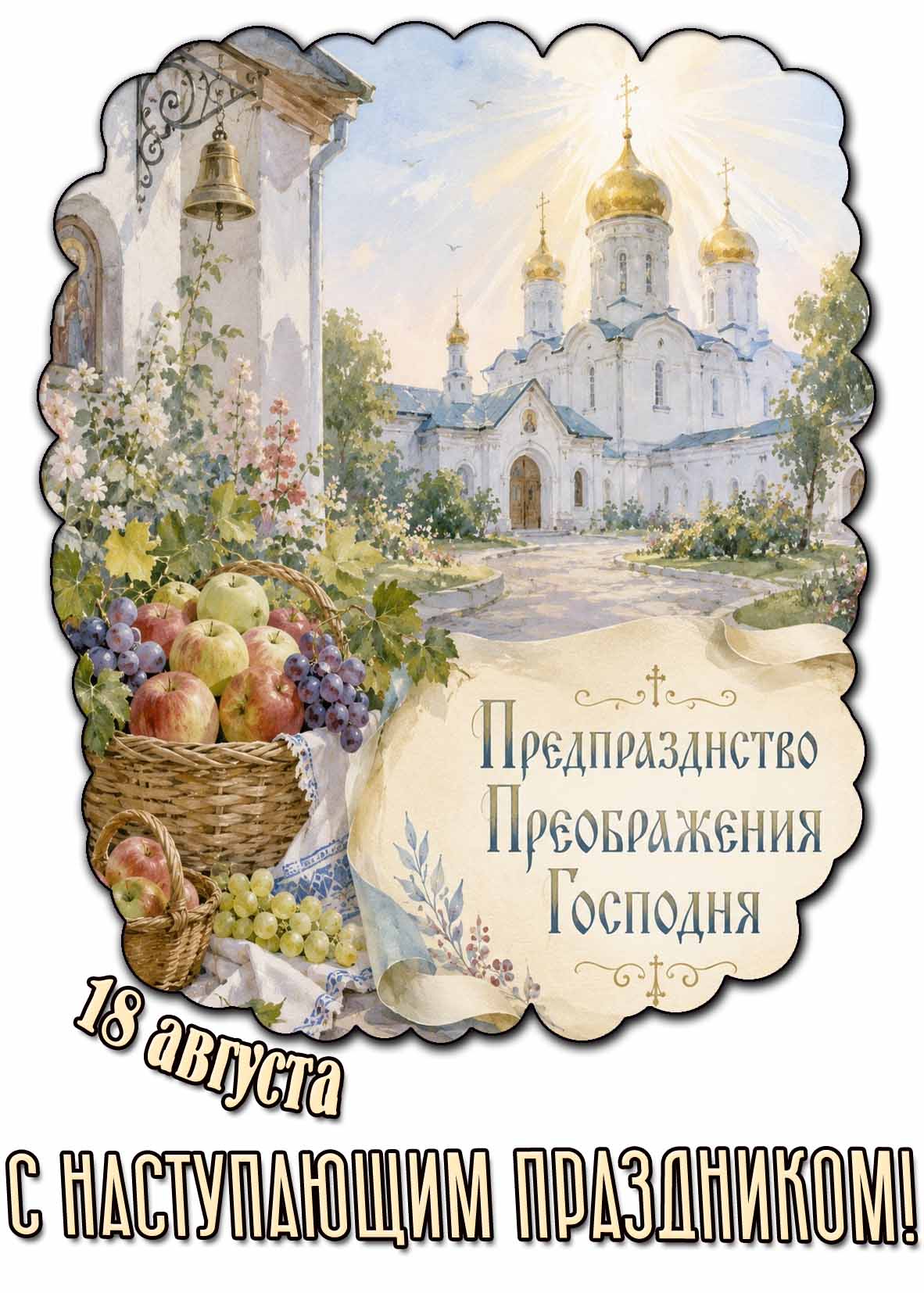 Красивая открытка 18 августа - предпразднство Преображения Господня! С наступающим праздником!
