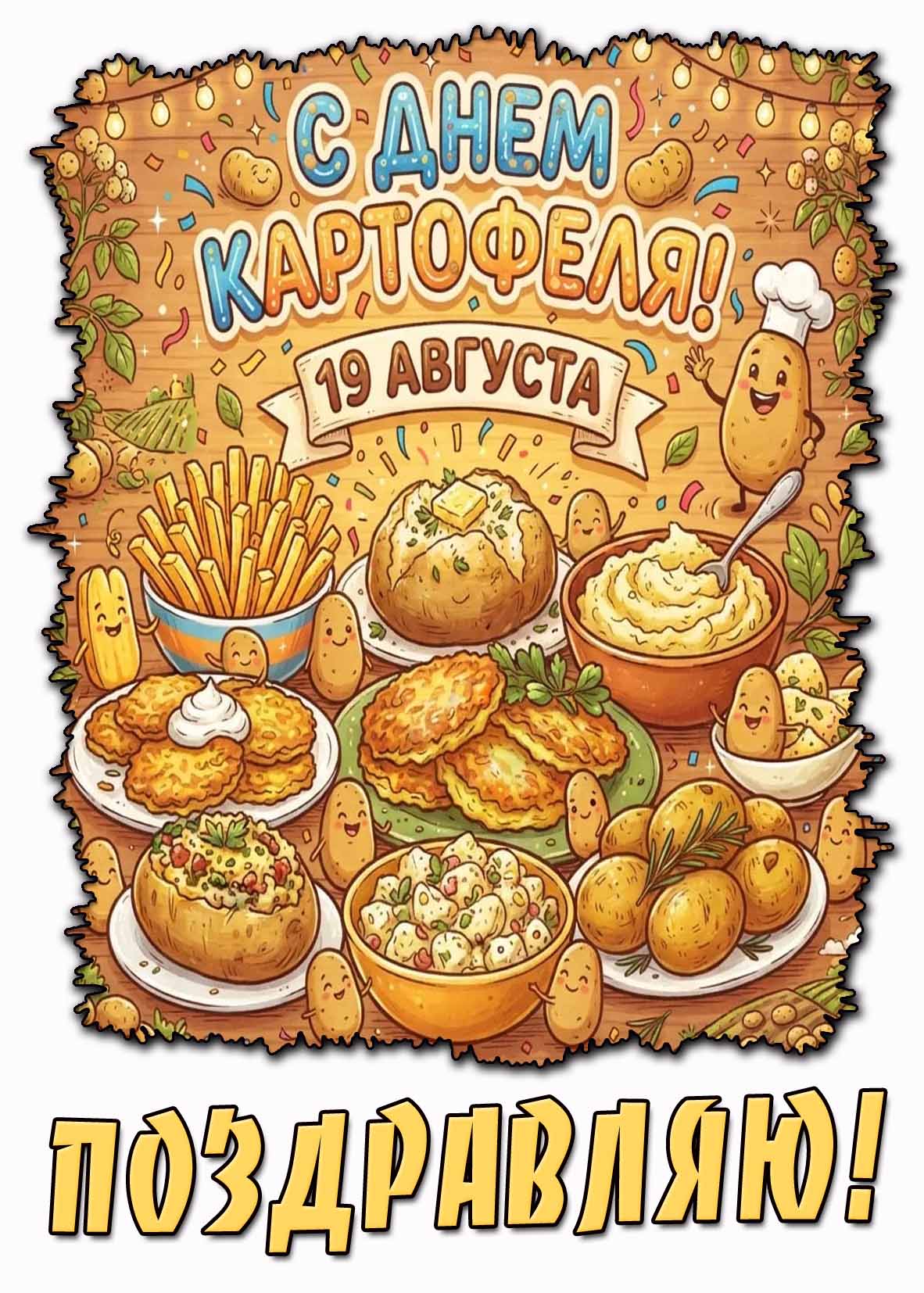 Открытка 19 августа - с днём картофеля! Поздравляю!