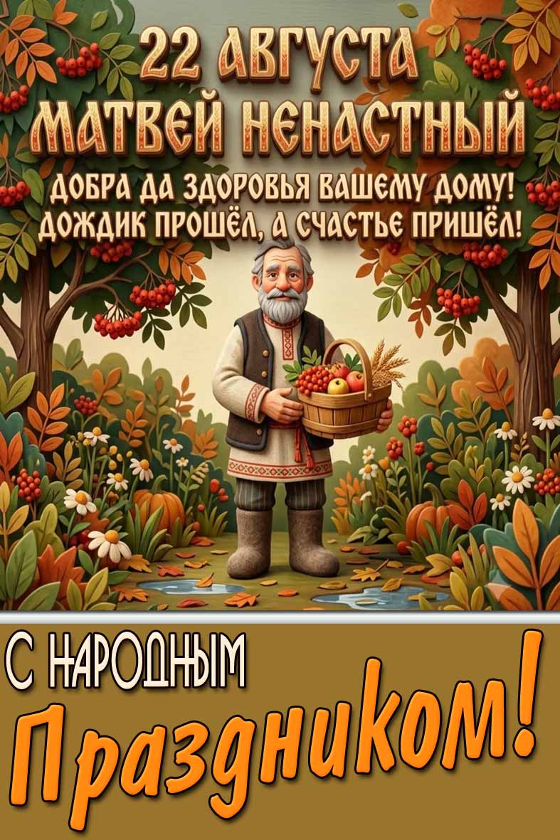Открытка 22 августа - Матвей ненастный! С народным праздником!