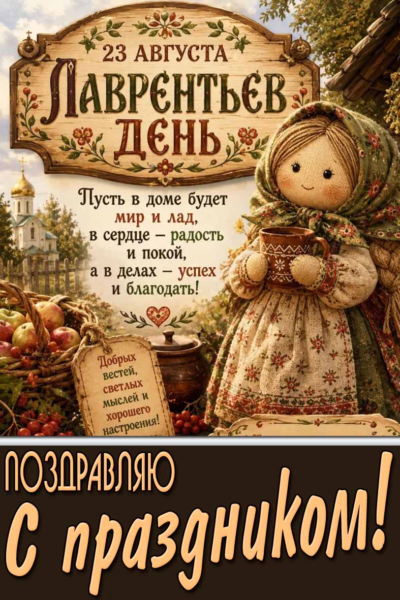 Открытка 23 августа - Лаврентьев день! Поздравляю с праздником!