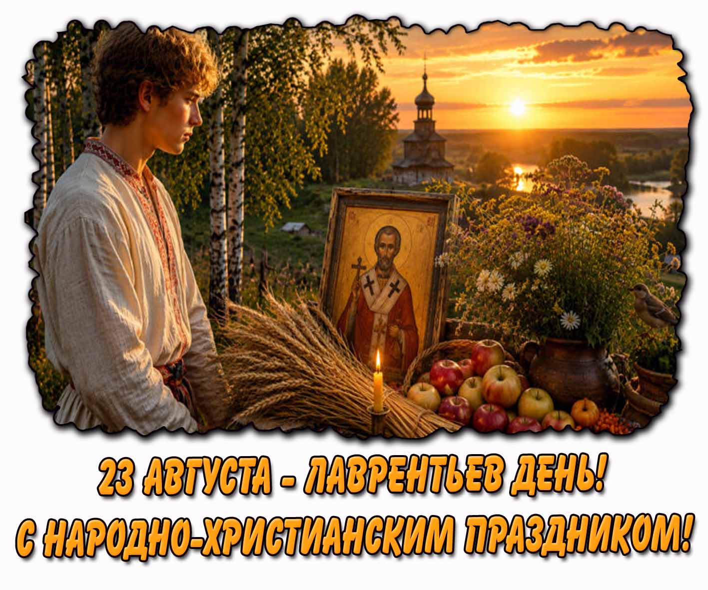Открытка 23 августа - Лаврентьев день! С народно-христианским праздником!