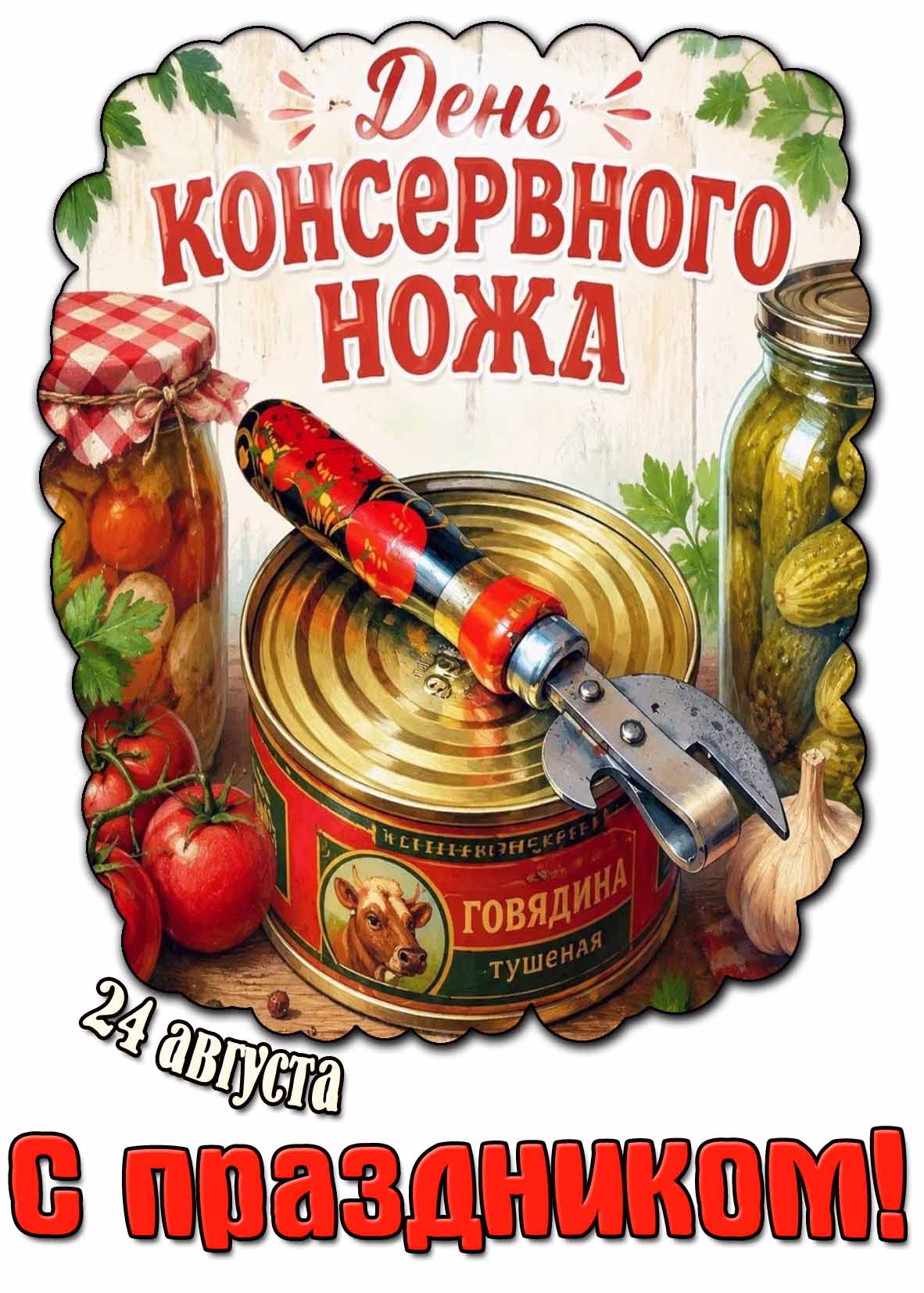 Открытка 24 августа - день консервного ножа! С праздником!