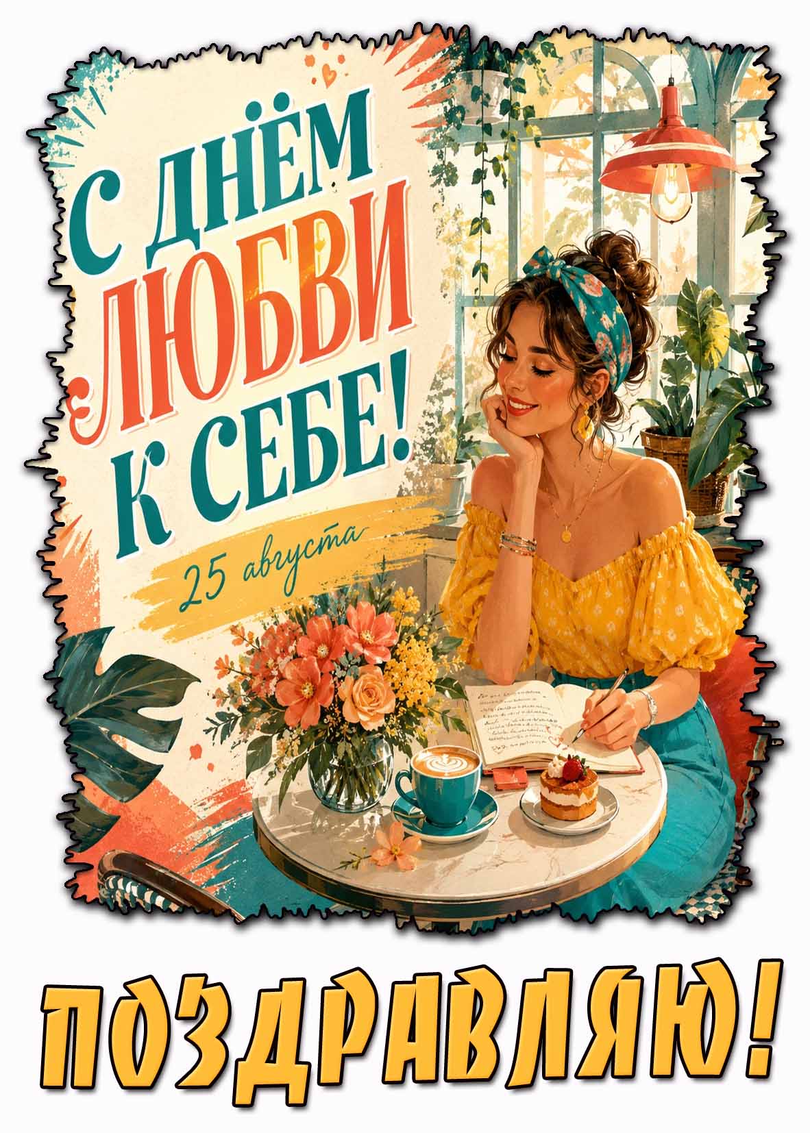 Открытка 25 августа - с днём любви к себе! Поздравляю!