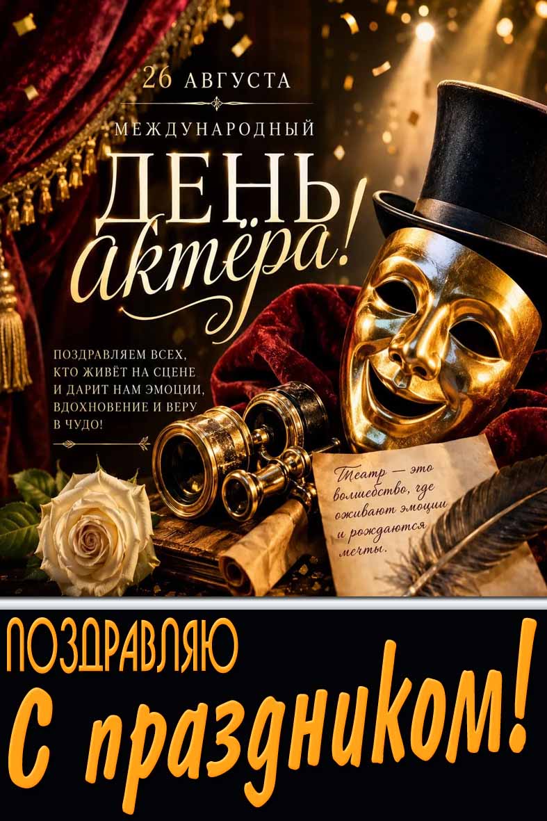 Открытка 26 августа - Международный день актёра! Поздравляю с праздником!