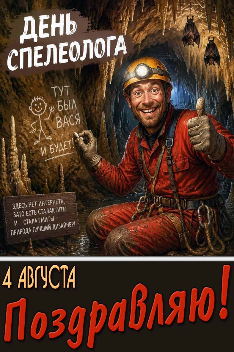 Открытка 4 августа - день спелеолога! Поздравляю!