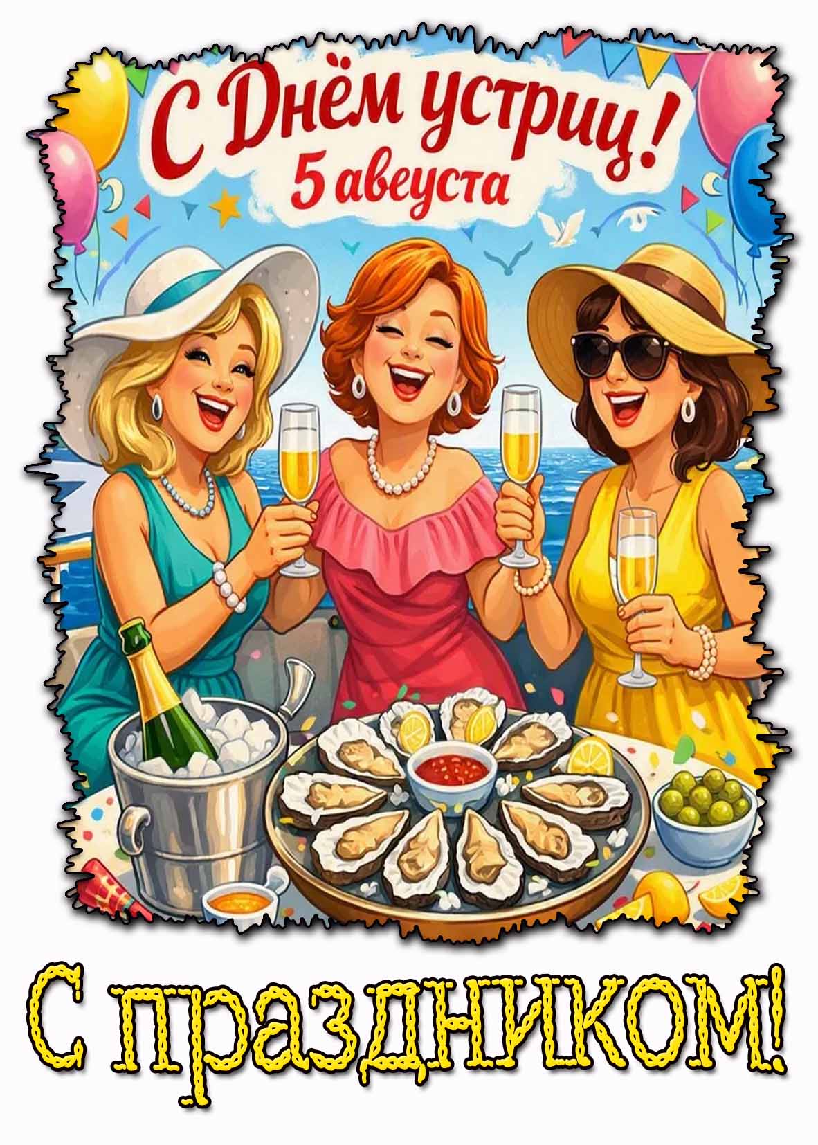Открытка 5 августа - с днём устриц! С праздником!
