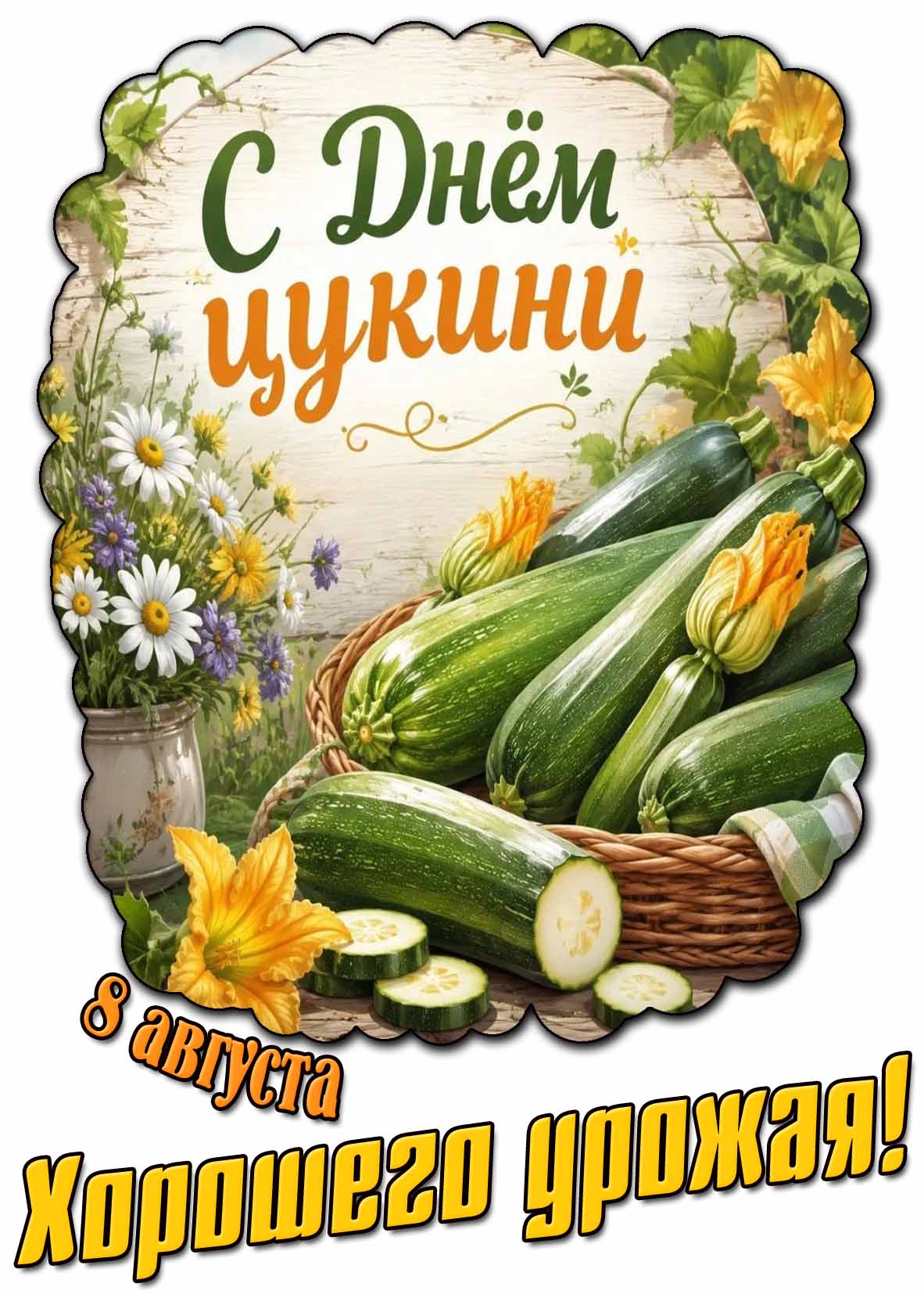 Открытка 8 августа - с днём цукини! Хорошего урожая!