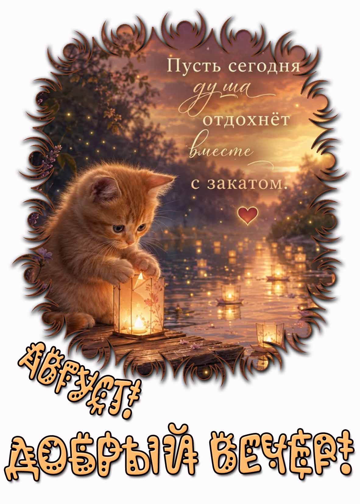Открытка "Август! Добрый вечер! Пусть сегодня душа отдохнёт вместе с закатом!"