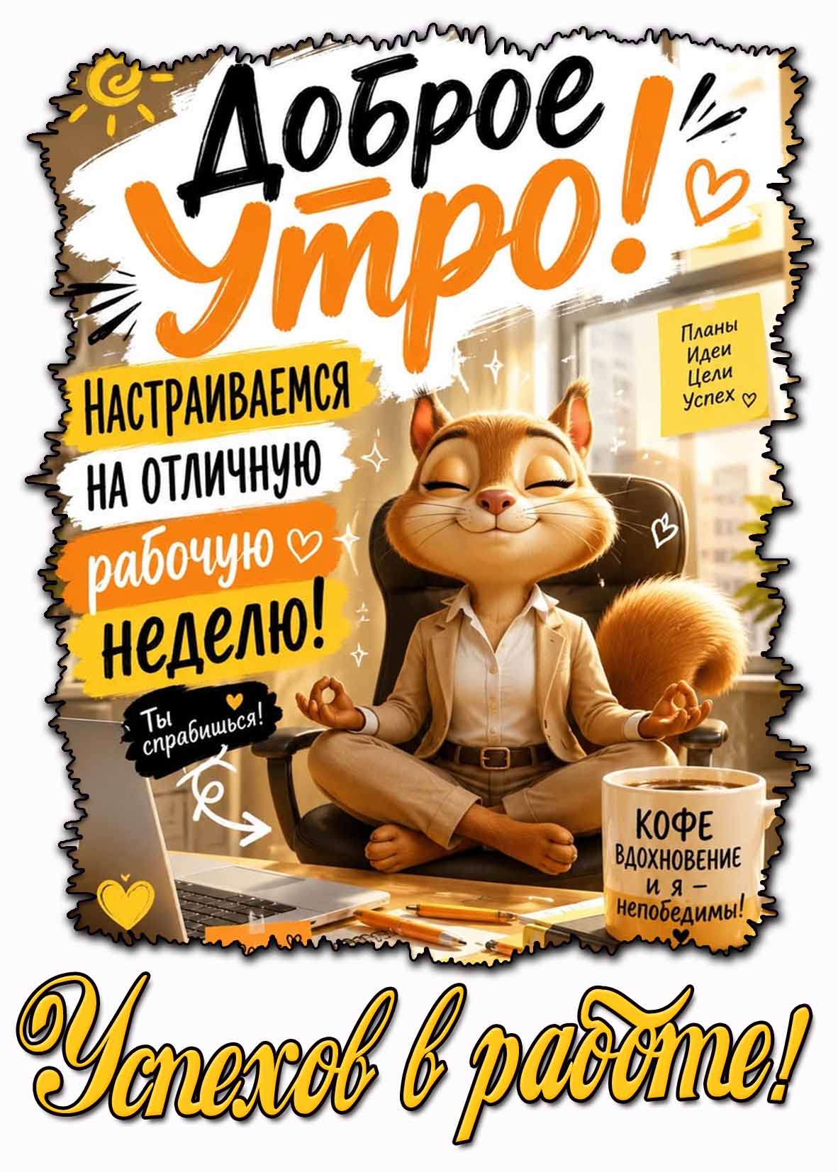 Открытка "Доброе утро! Настраиваемся на отличную рабочую неделю! Успехов в работе!"