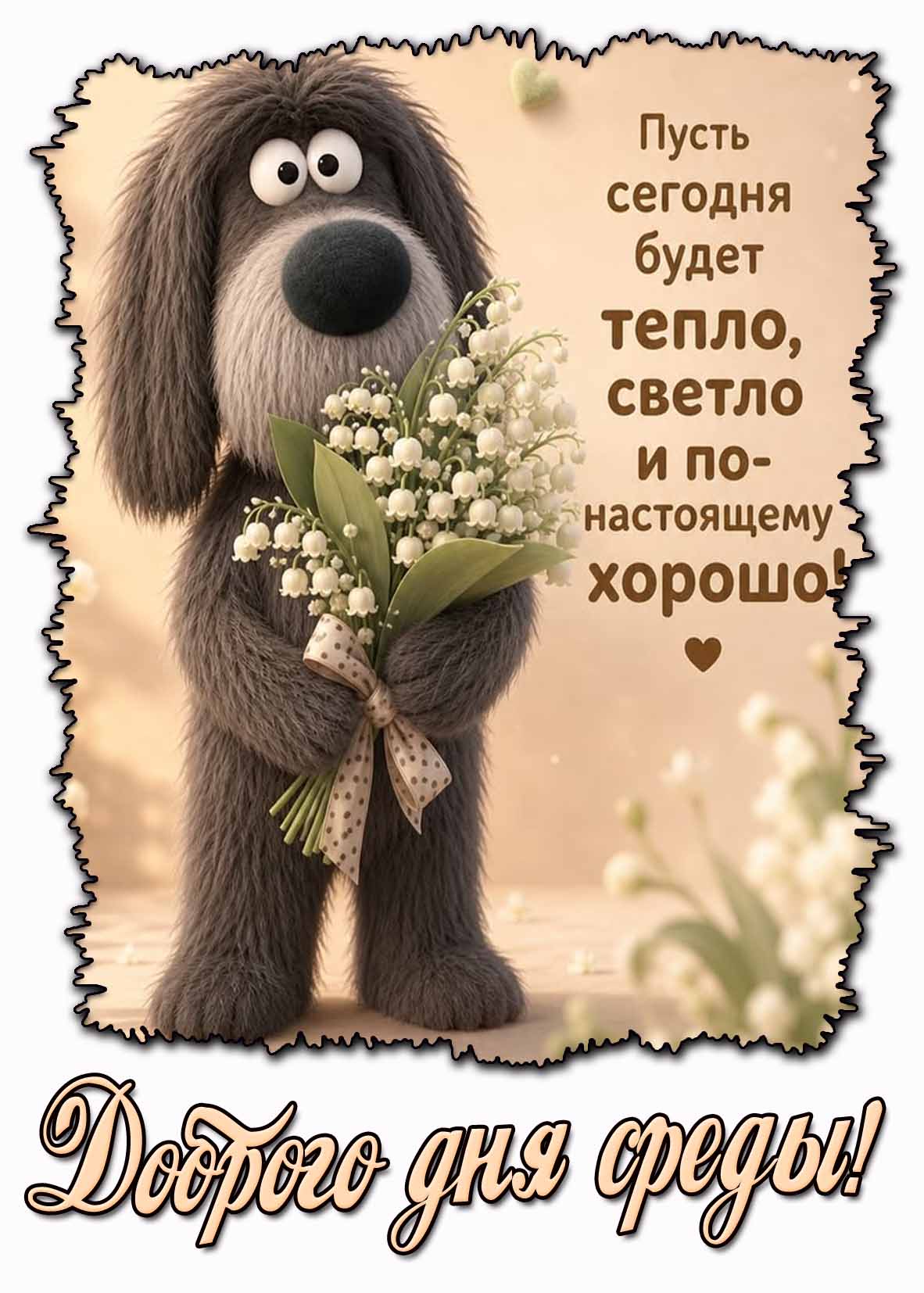 Открытка "Доброго дня среды! Пусть сегодня будет тепло, светло и по-настоящему хорошо!"