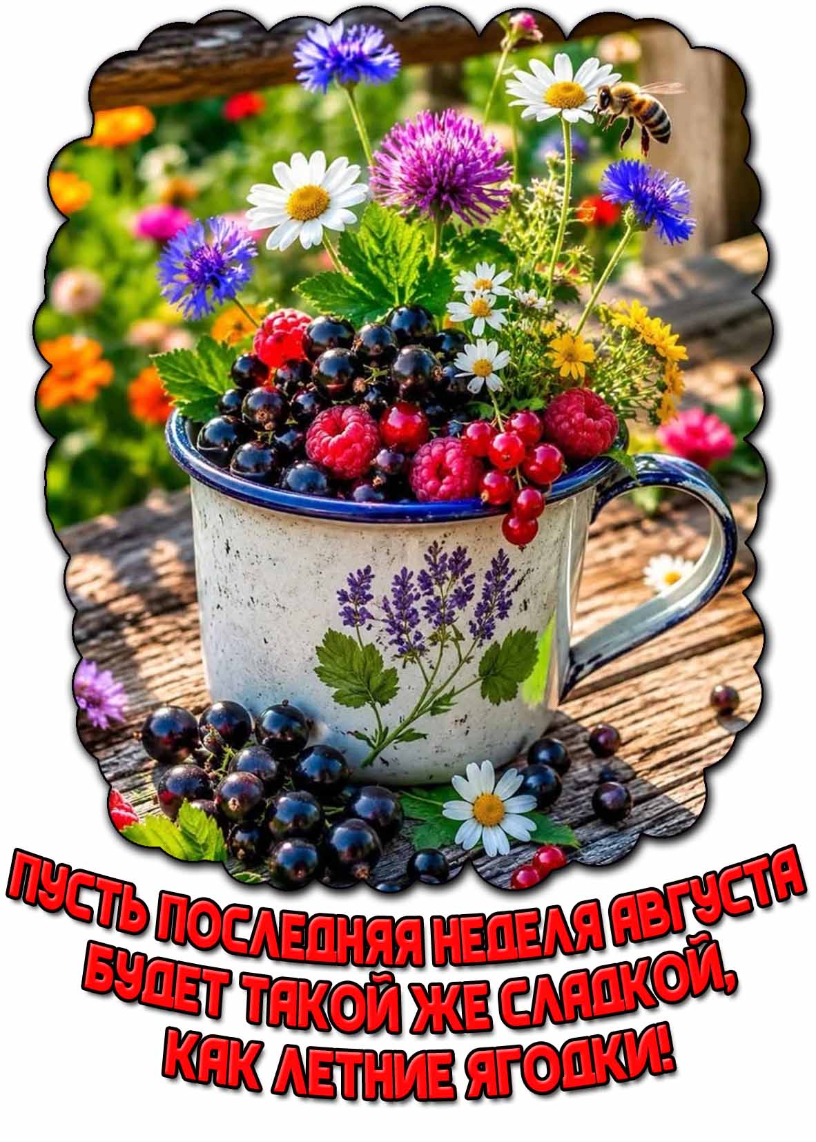 Открытка пусть последняя неделя августа будет такой же сладкой, как летние ягодки!