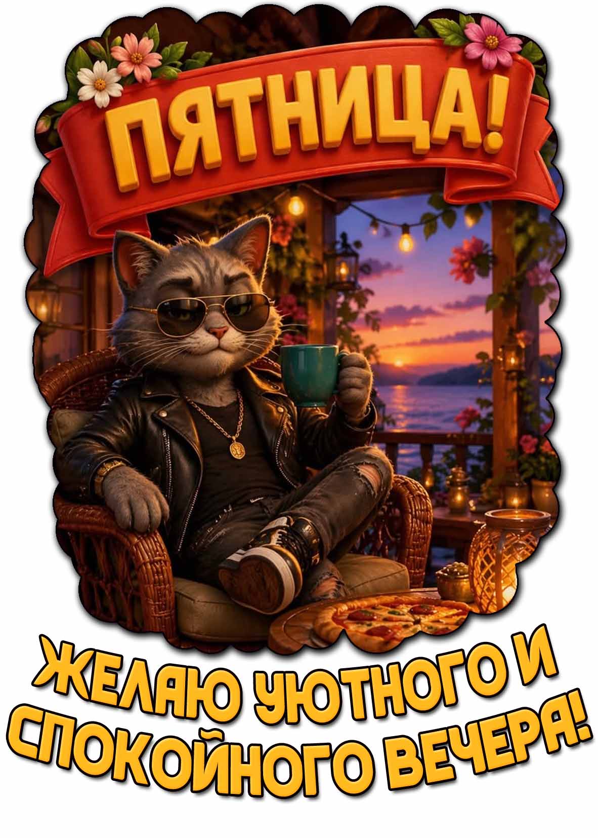 Открытка "Пятница! Желаю уютного и спокойного вечера!"