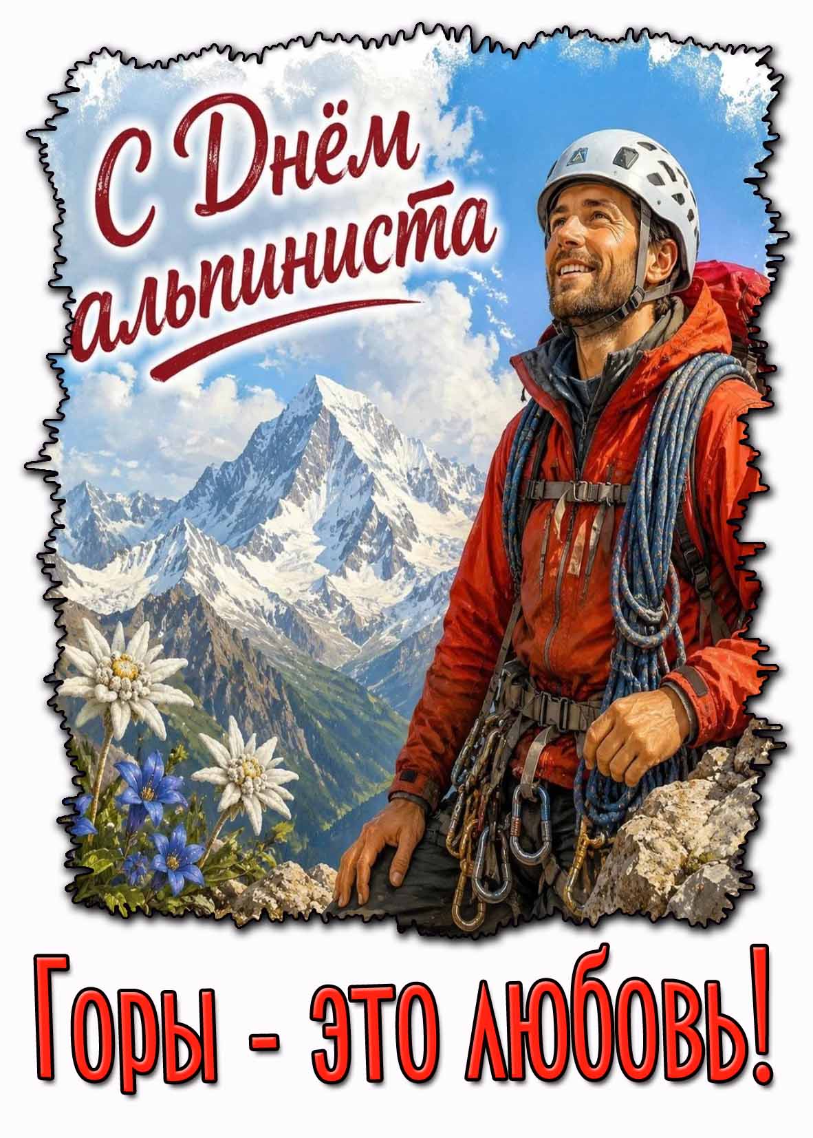 Открытка "С днём альпиниста! Горы - это любовь!"