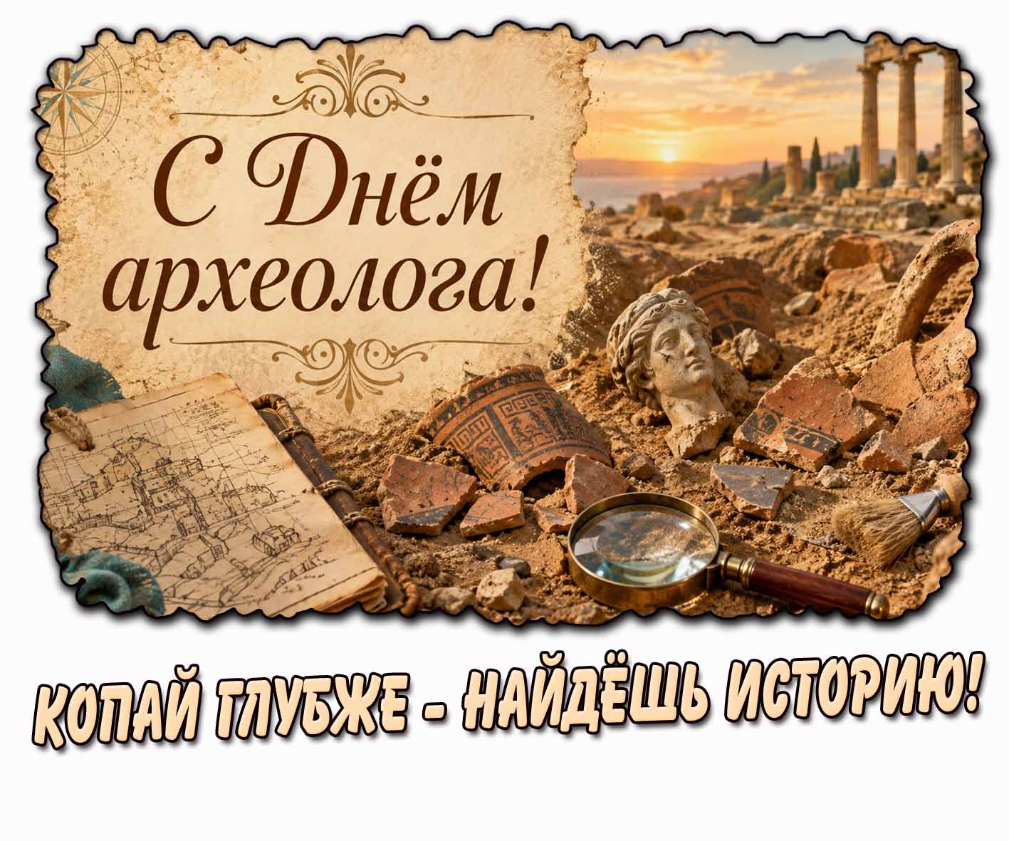 Открытка с днём археолога! Копай глубже - найдёшь историю!