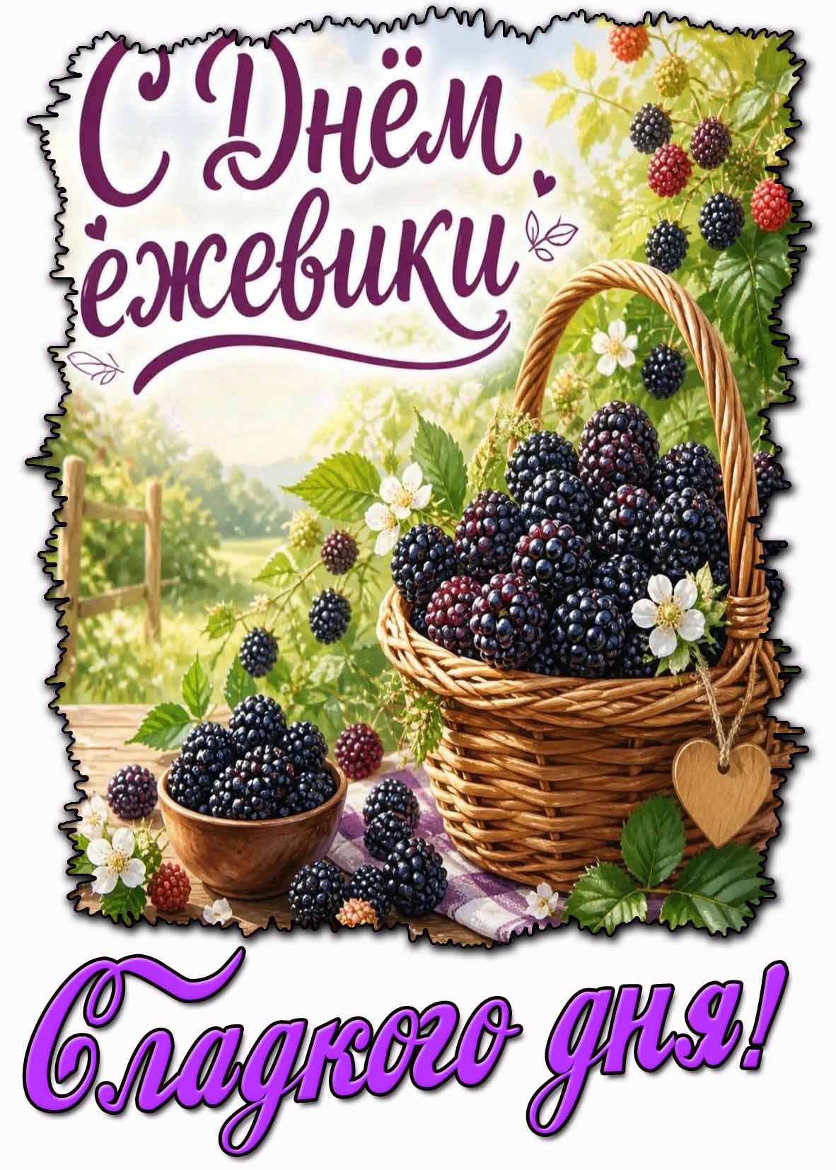 Открытка "С днём ежевики! Сладкого дня!"