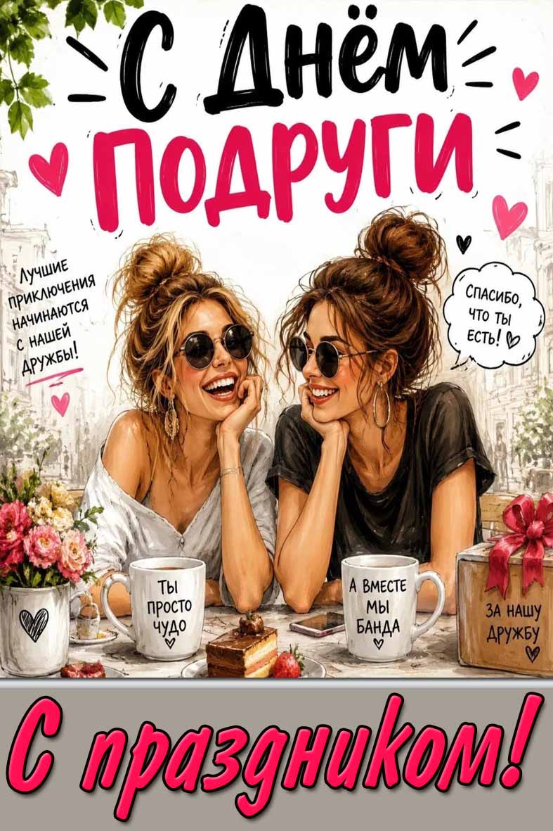 Открытка "С днём подруги! Спасибо, что ты есть! Ты просто чудо! С праздником!"