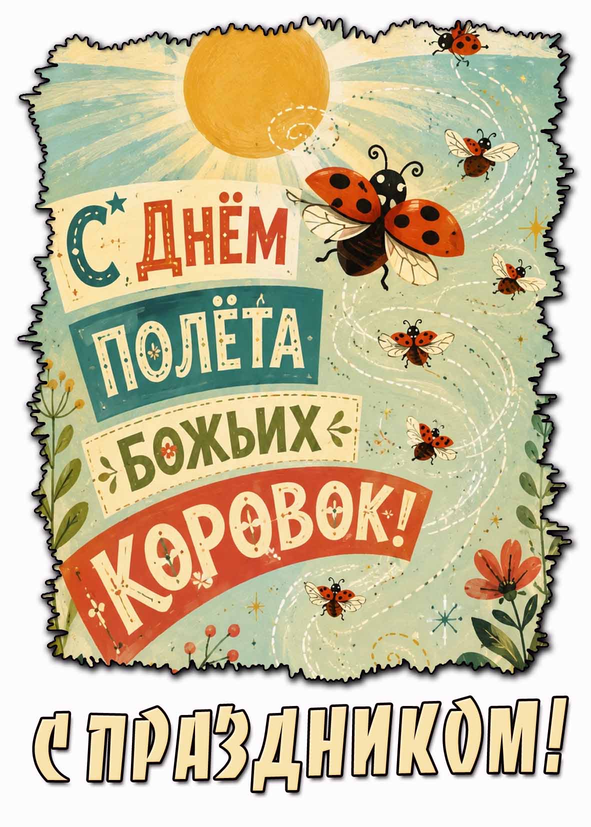 Открытка С днём полёта божьих коровок! С праздником!