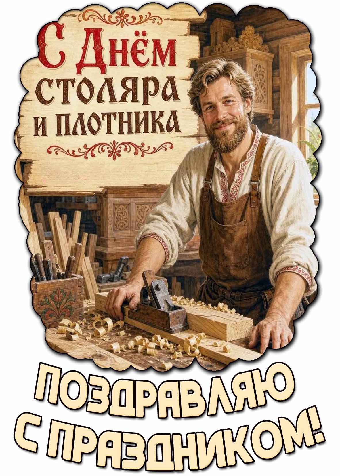 Открытка "С днём столяра и плотника! Поздравляю с праздником!"