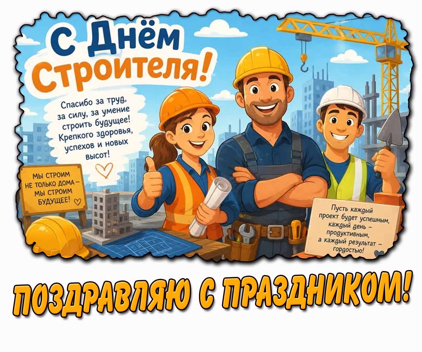Открытка "С днём строителя! Поздравляю с праздником!"