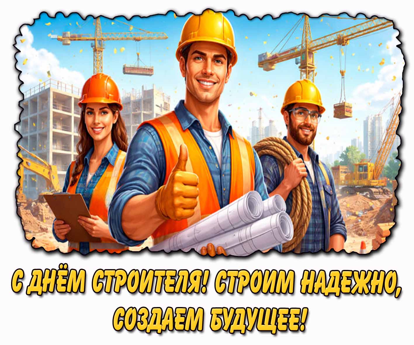 Открытка "С днём строителя! Строим надежно, создаем будущее!"