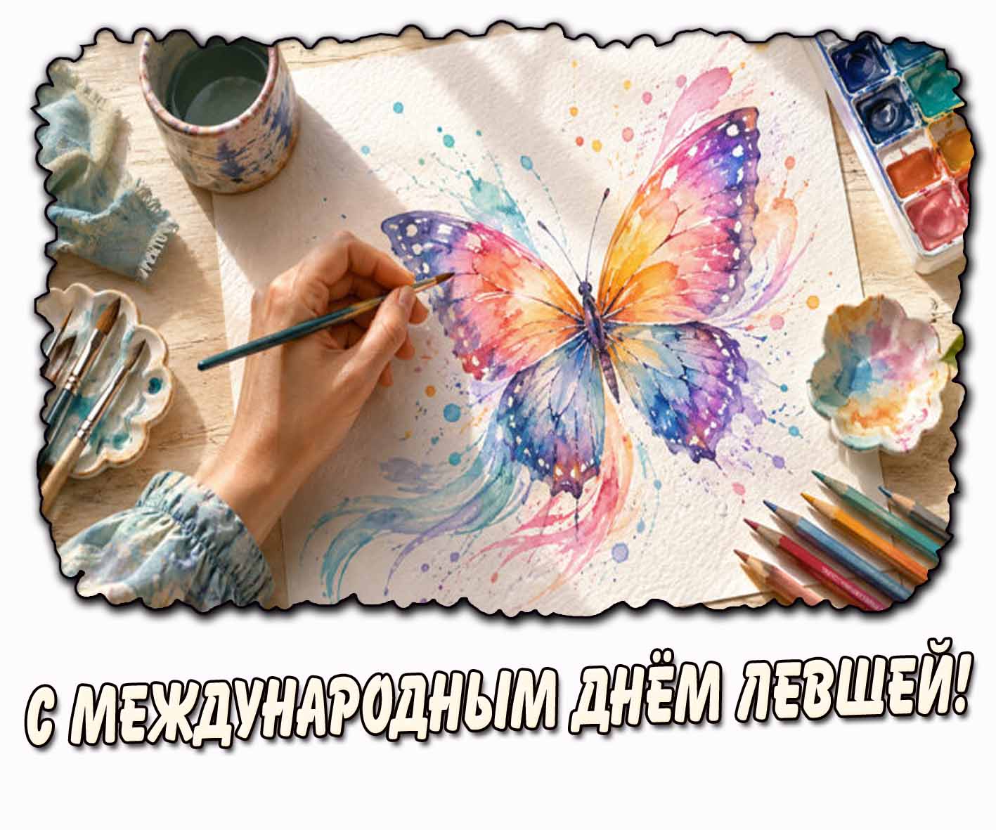 Открытка с Международным днём левшей