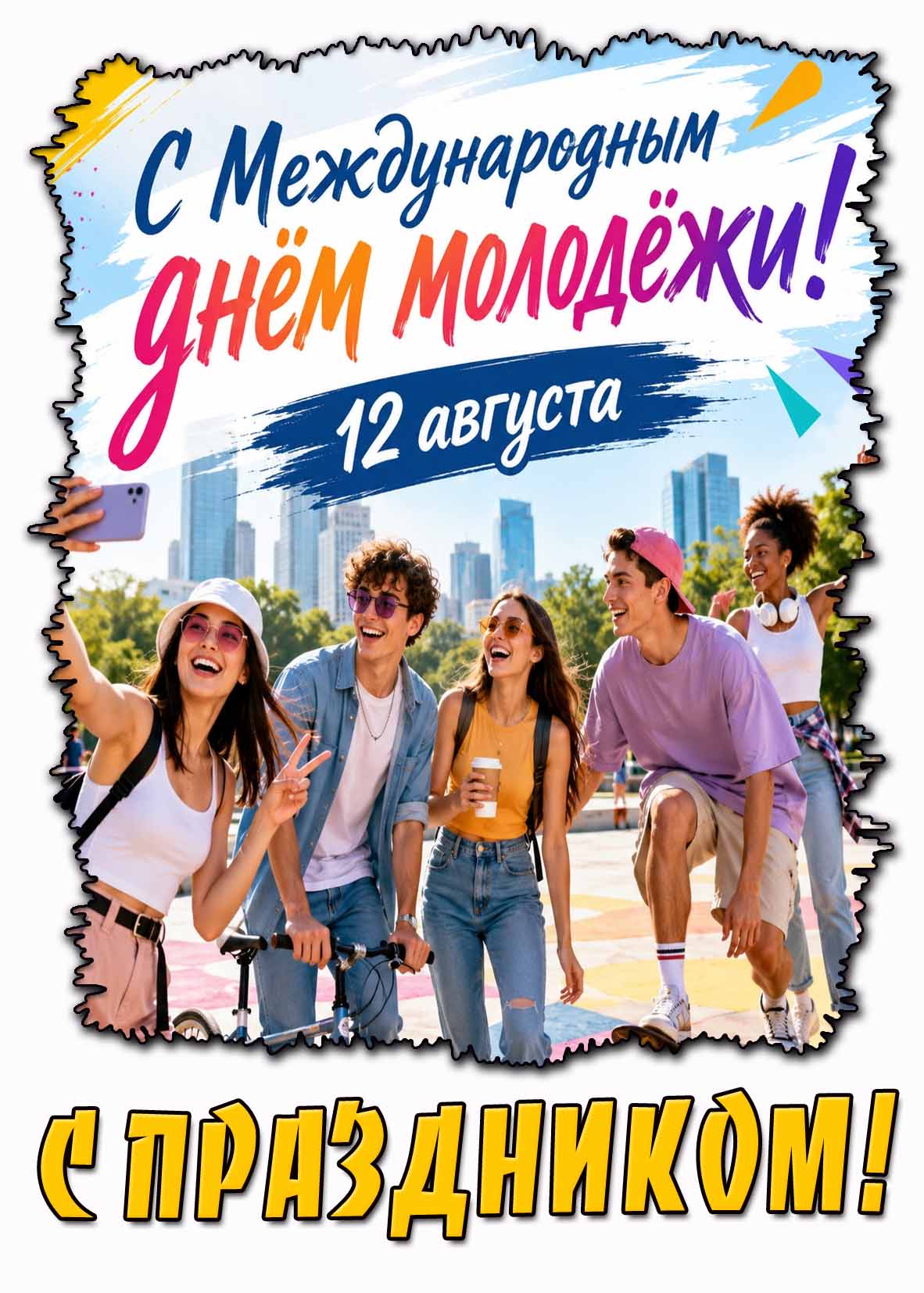 Открытка с Международным днём молодёжи! С праздником! - 12 августа