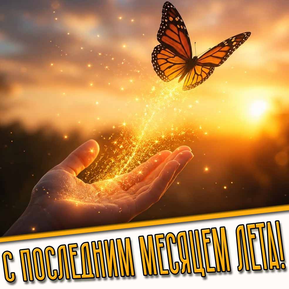 C последним месяцем лета! - открытка с бабочкой
