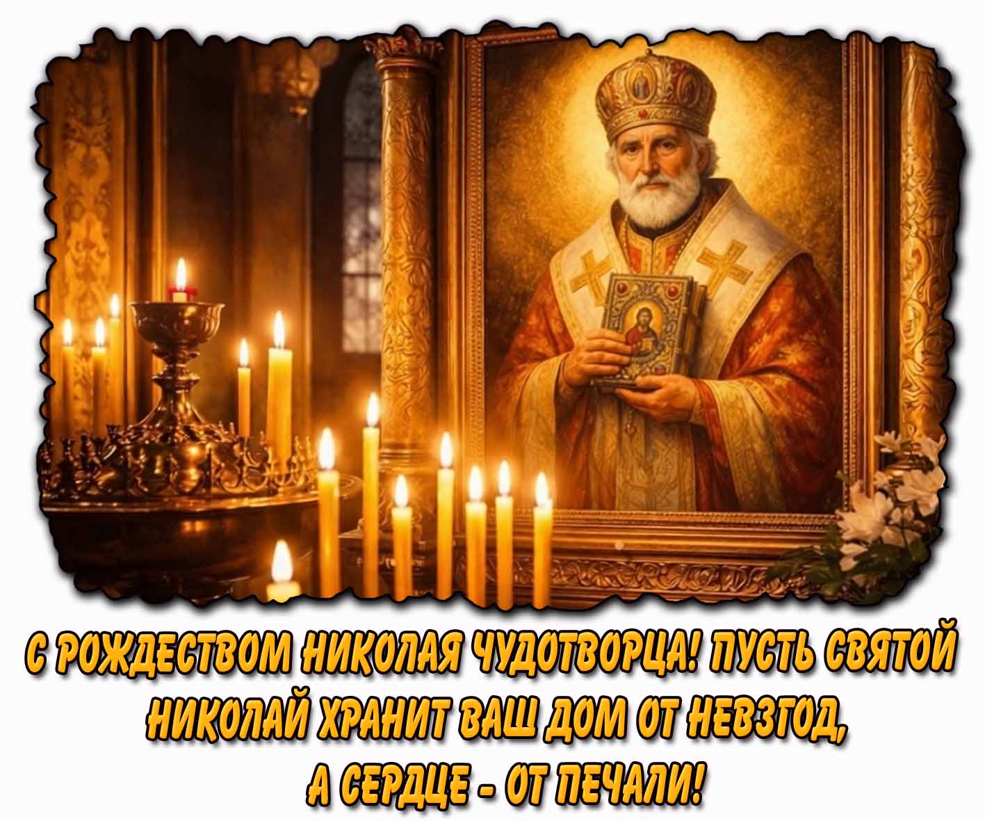Открытка "С Рождеством Николая Чудотворца! Пусть святой Николай хранит ваш дом от невзгод, а сердце - от печали!"