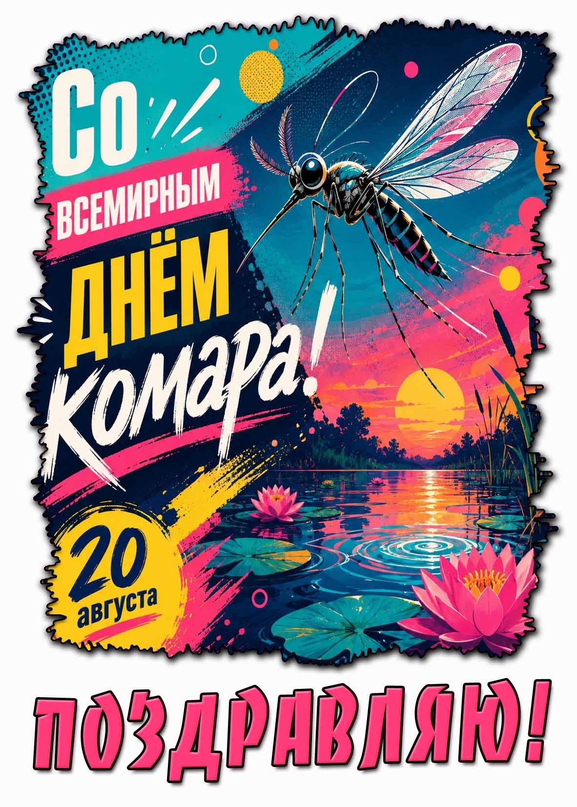 Открытка со Всемирным днём комара! Поздравляю - 20 августа