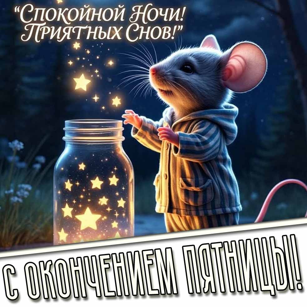 Открытка "Спокойной ночи! Приятных снов! С окончанием пятницы!"